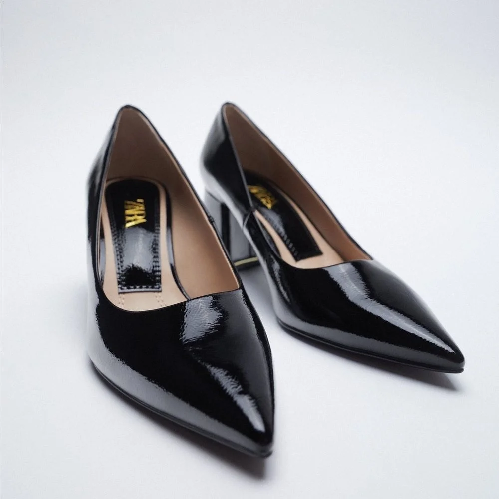 ZARA PATENT FINISH WIDE HEEL SHOES